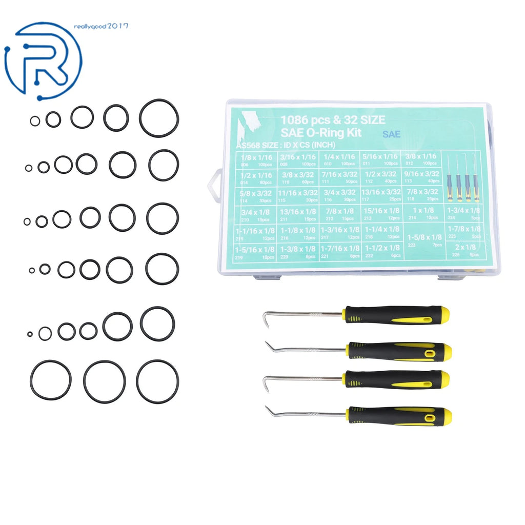 32 Size SAE O Ring Assortment Kit for (1086 Pcs)