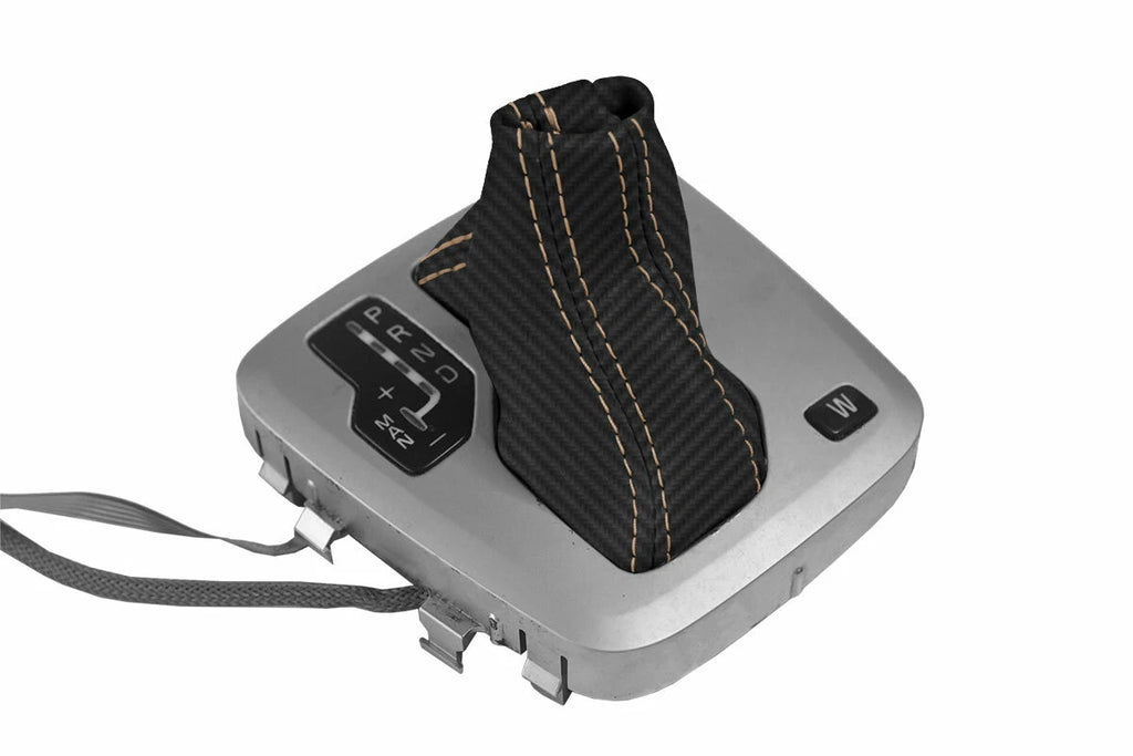 Automatic Shift Boot Cover for Volvo XC90 (2003–2014) Carbon Fiber Beige Stitch