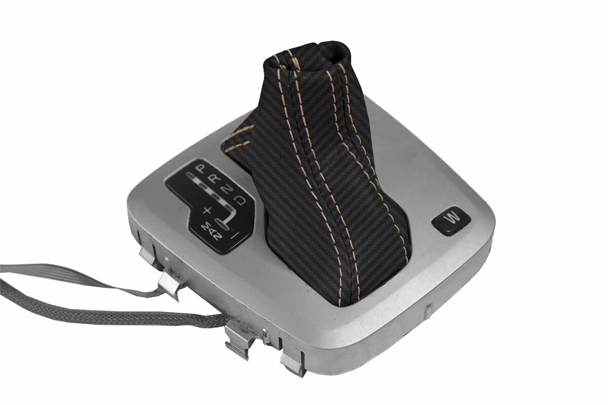 Automatic Shift Boot Cover for Volvo XC90 (2003–2014) Carbon Fiber Beige Stitch