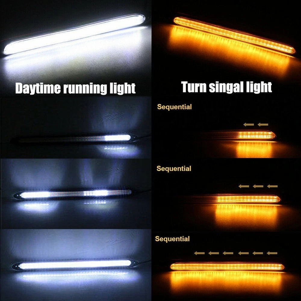 2X 9" Sequential LED DRL Strip Headlight Running Signal Lamp for EXV