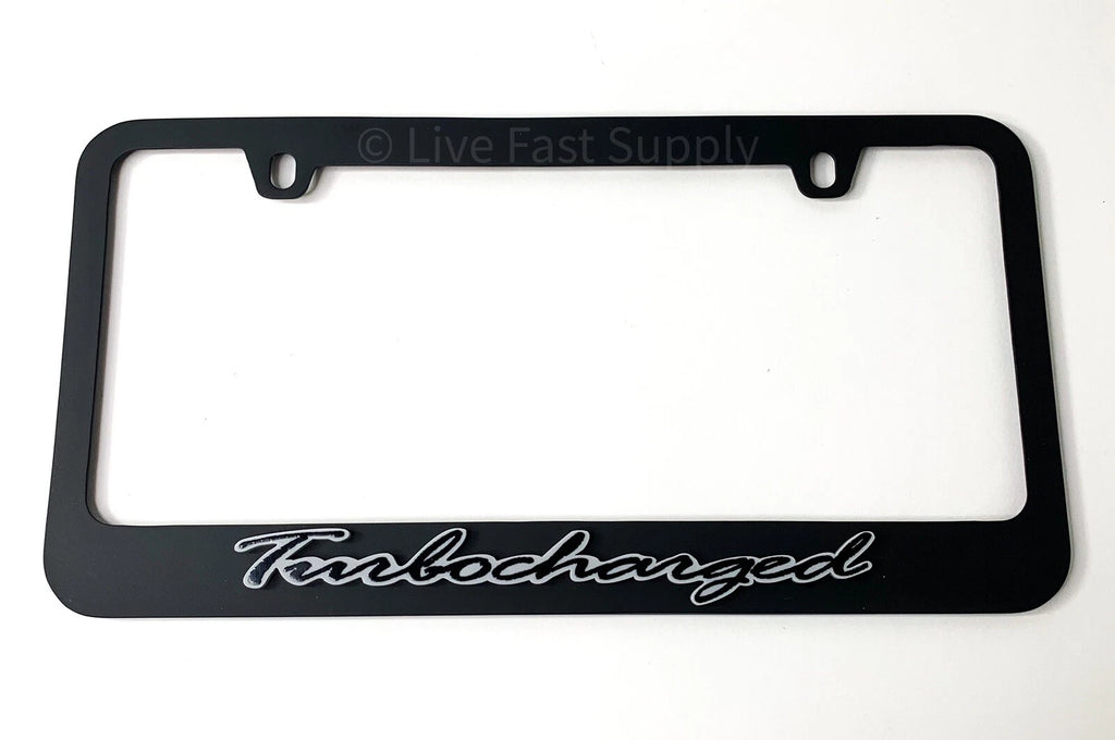 Matte Black Premium License Plate Frame w Gray Outline for Universal Fit