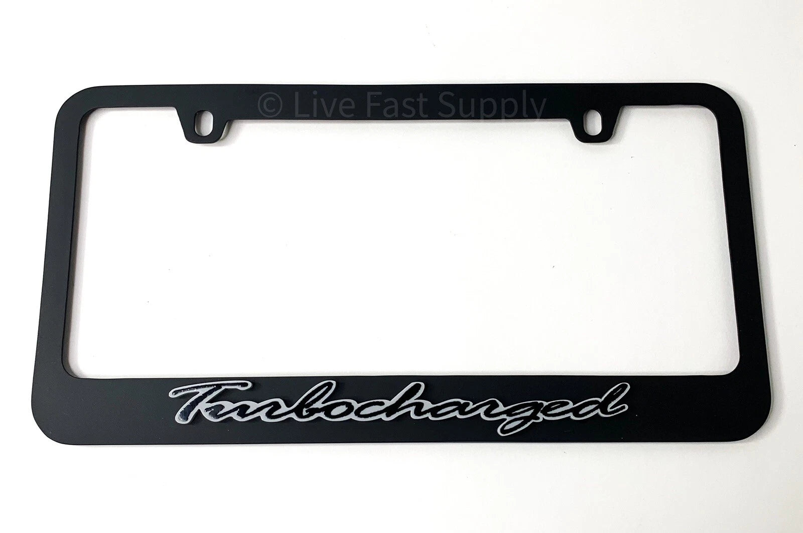 Matte Black Premium License Plate Frame w Gray Outline for Universal Fit