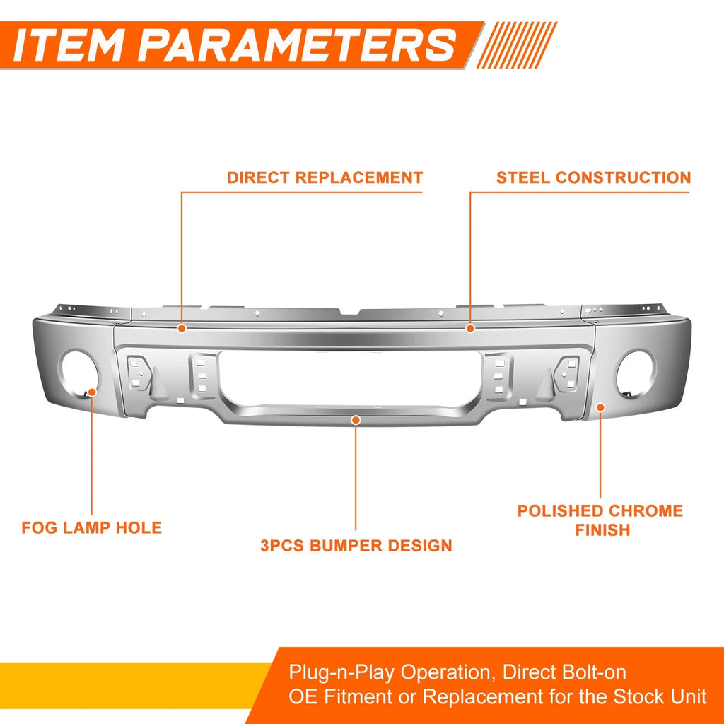 Polished Chrome Steel Front Bumper Face Bar for Ford F-150 (2009–2014)
