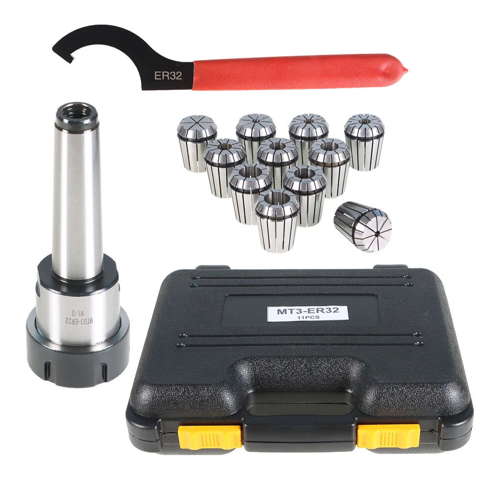 11Pcs ER32 Spring Collet Set for Milling Machine (MT3 Shank)