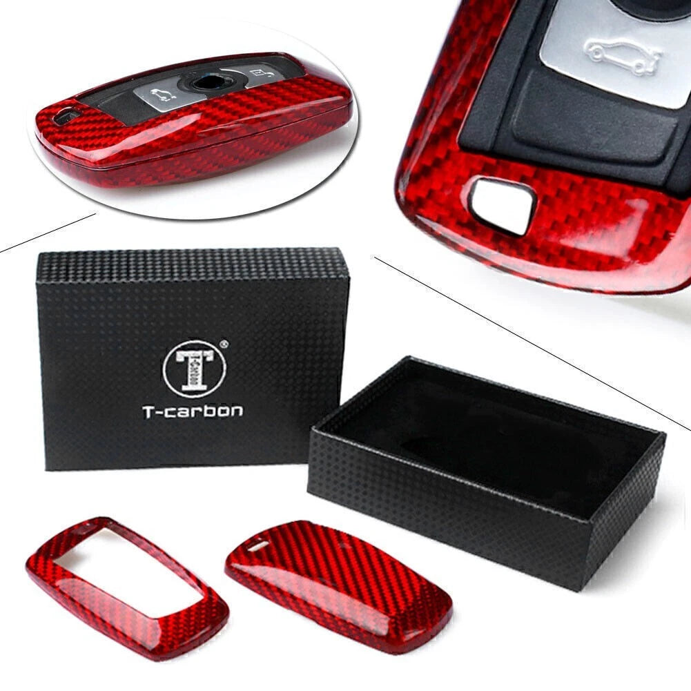 Remote Smart Key Fob Shell Cover for BMW 1 3 5 6 7 Series X3 X5 (Carbon Fiber Red)