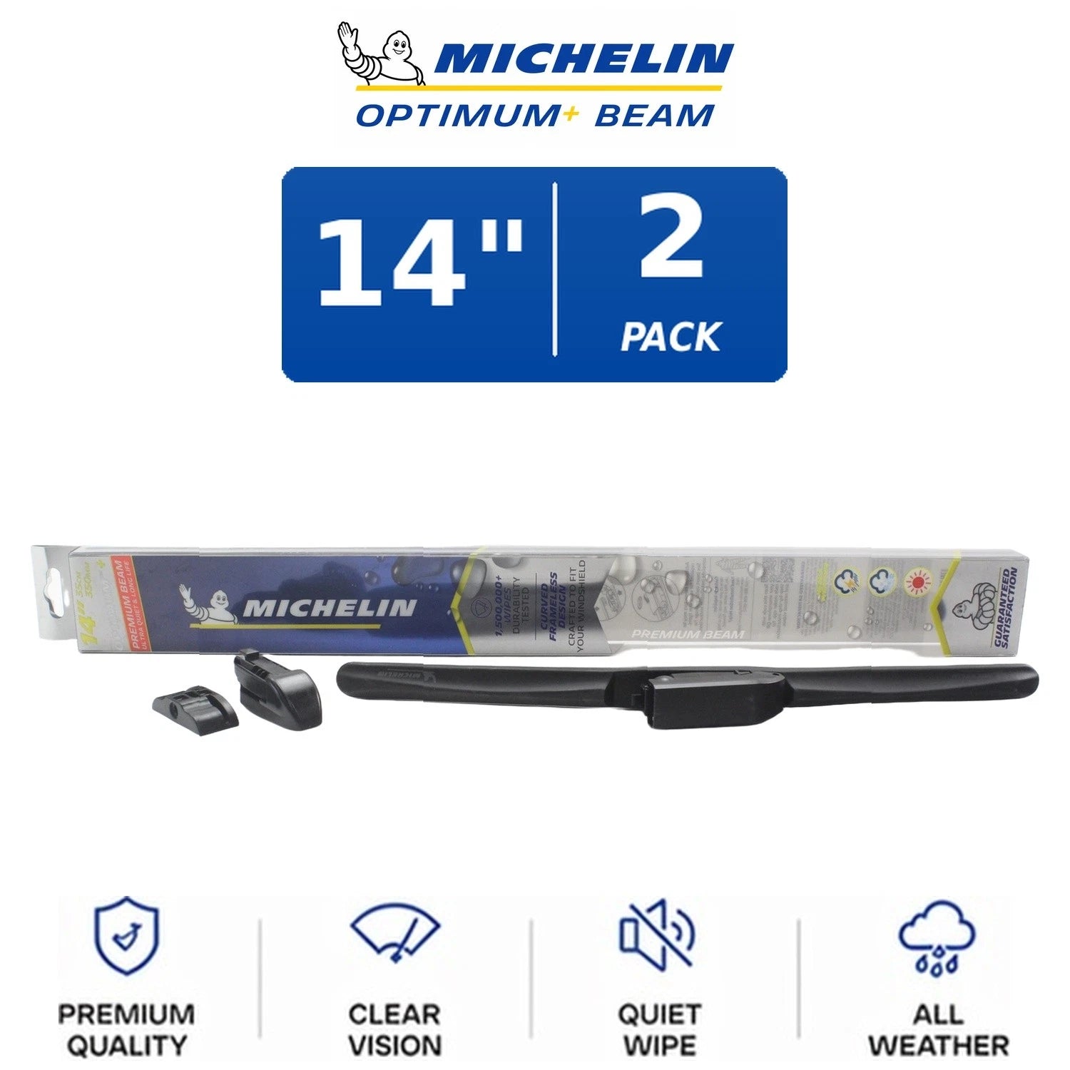 Set of 2 Michelin Optimum+ Beam Wiper Blades 14" for All Vehicles