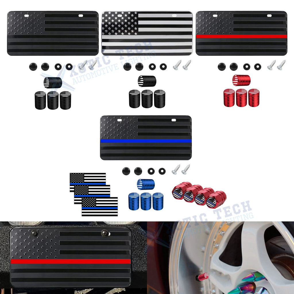 American Flag Front License Plate Valve Stem Cap Cover for Universal (–)