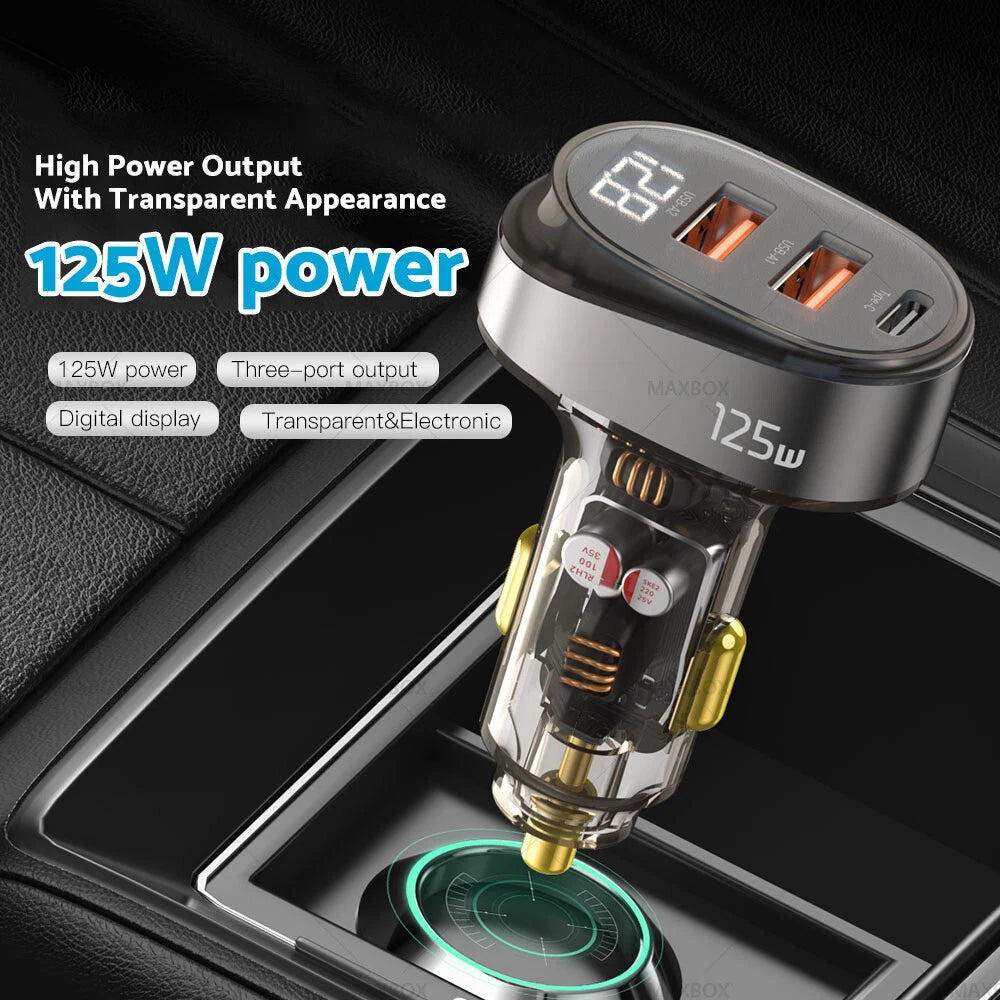 125W Dual USB Car Charger for Universal Use (Quick Charge, Type C)