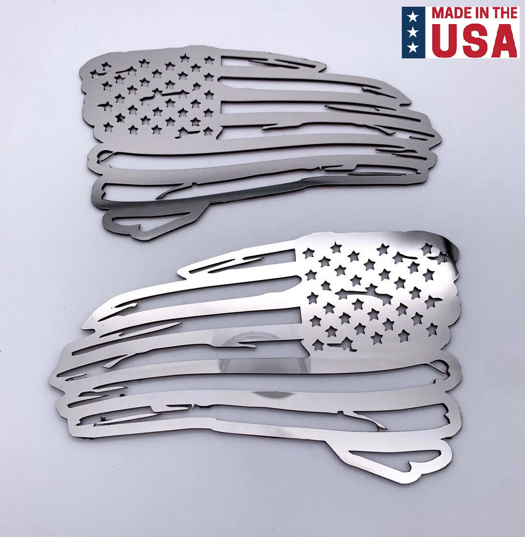 Polished Stainless Emblem Pair for American Flag Decals 6 x 3.5 (Universal)