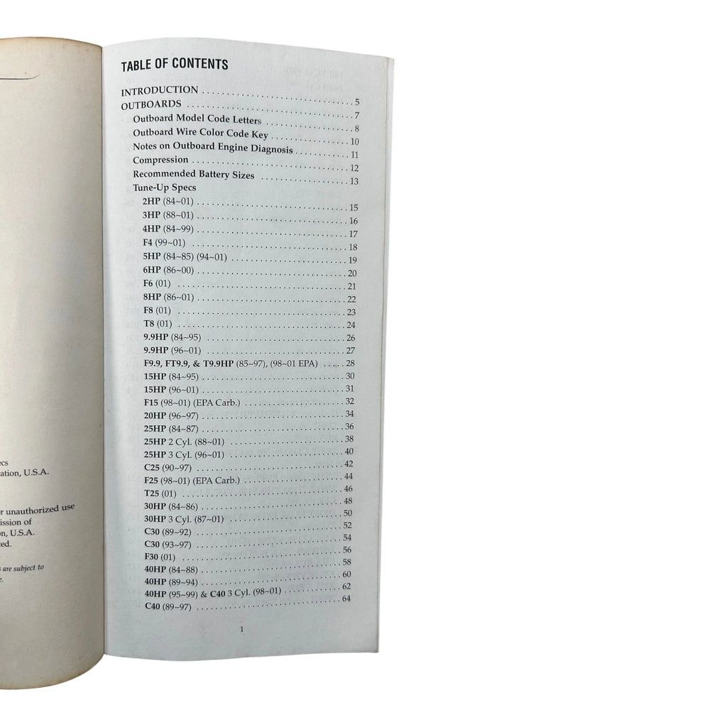 Yamaha Marine Tune-Up Specs Service Manual for Yamaha (2001)