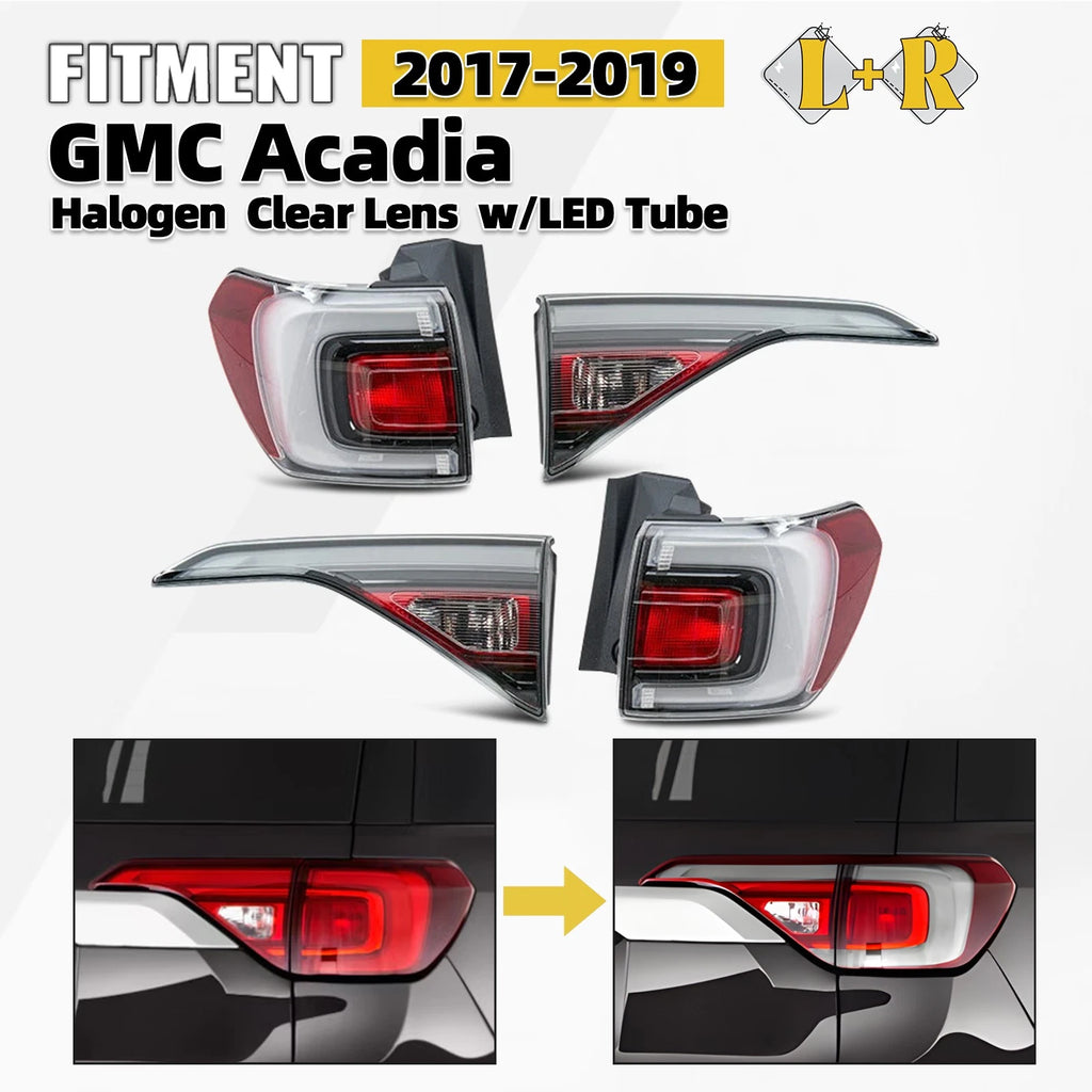 Halogen Tail Lights for GMC Acadia (2017–2019) Clear Lens Left Right LED Tube