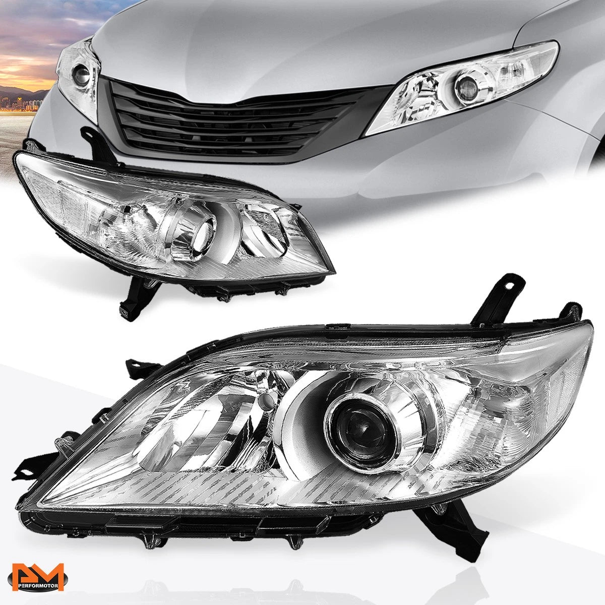 Headlight for Toyota Sienna XL30 (2011–2020) Chrome Housing Clear Lens