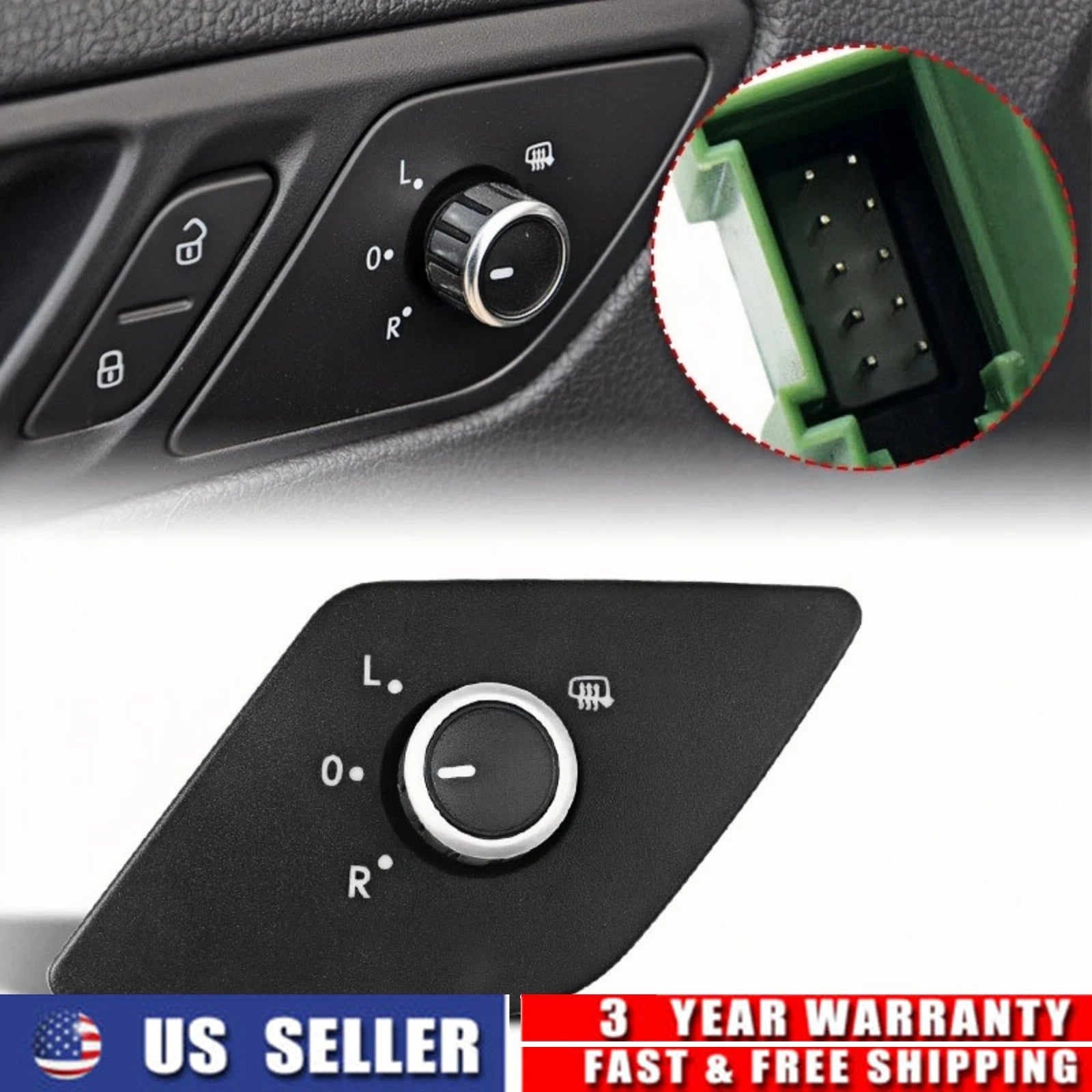 10-Pin Left Side Mirror Switch Knob w/Heat for VW Jetta (2011–2016)