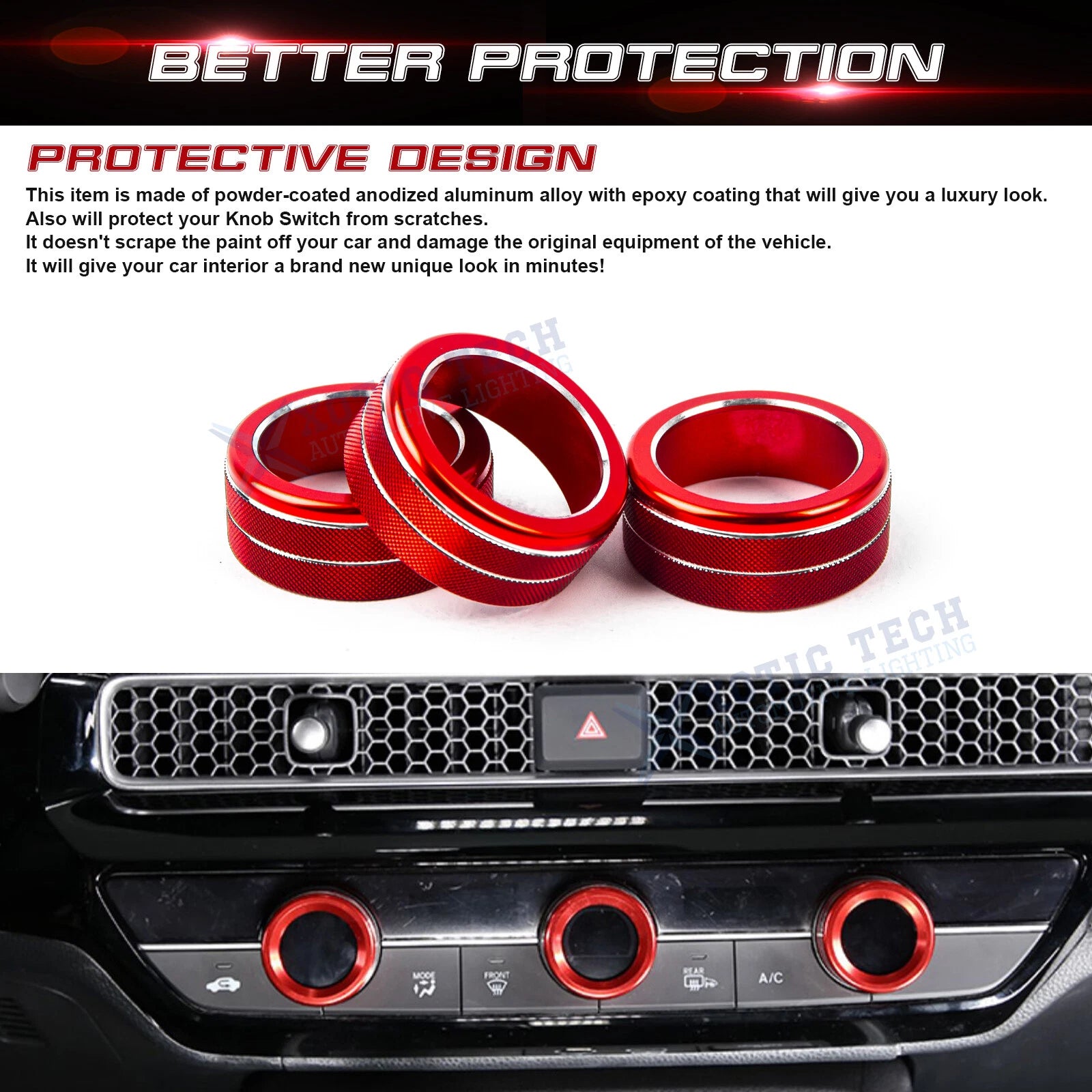 Red Center Console AC Switch Knob Ring Covers for Honda Civic Accord (2023-2024)
