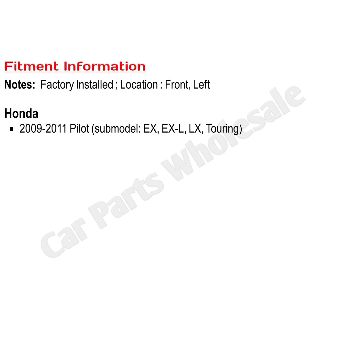 Fog Light Lamp for Honda Pilot (2009–2011) Left Driver Side