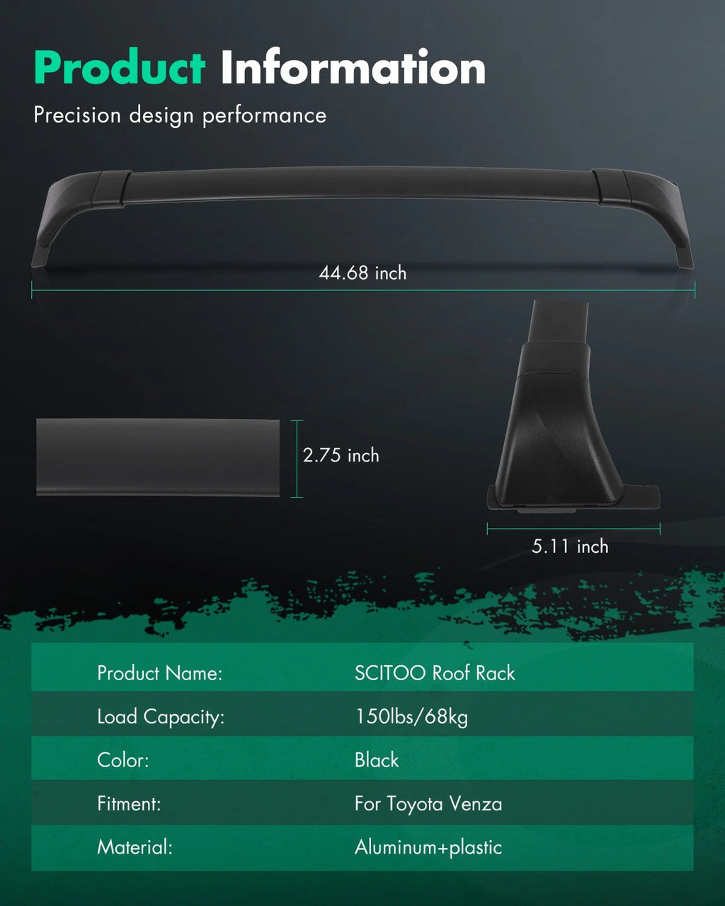 Roof Rack Cross Bars for Toyota Venza (2021–2023) - Cargo Carrier Black