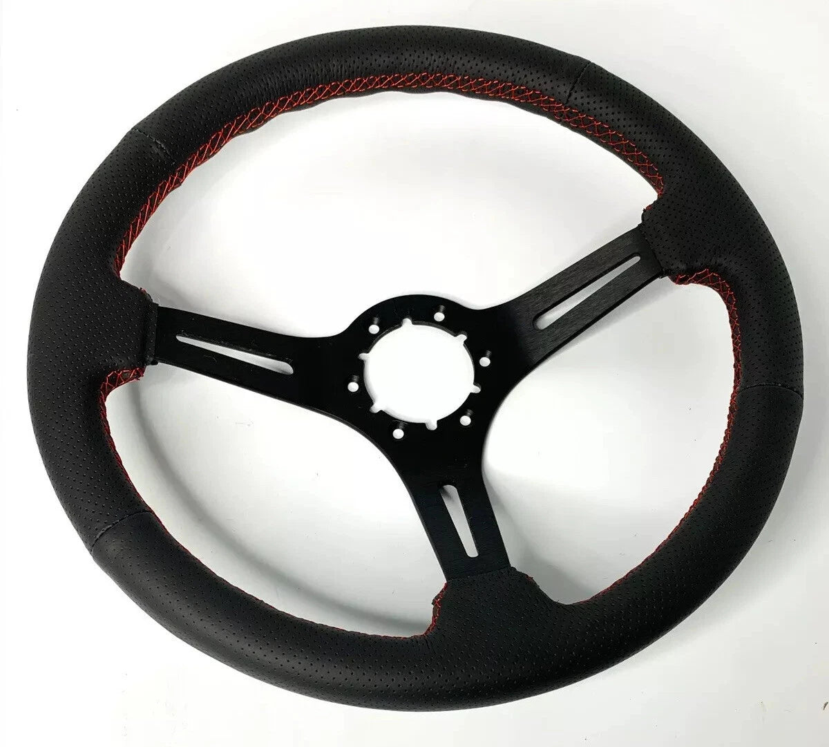 Steering Wheel Grip Black Perforated Leather Red Stitching for (2005–2015)