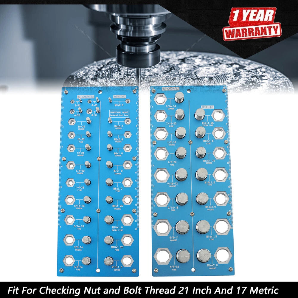 21 Inch & 17 Metric Thread Checker Bolt and Nut Identifier Gauge