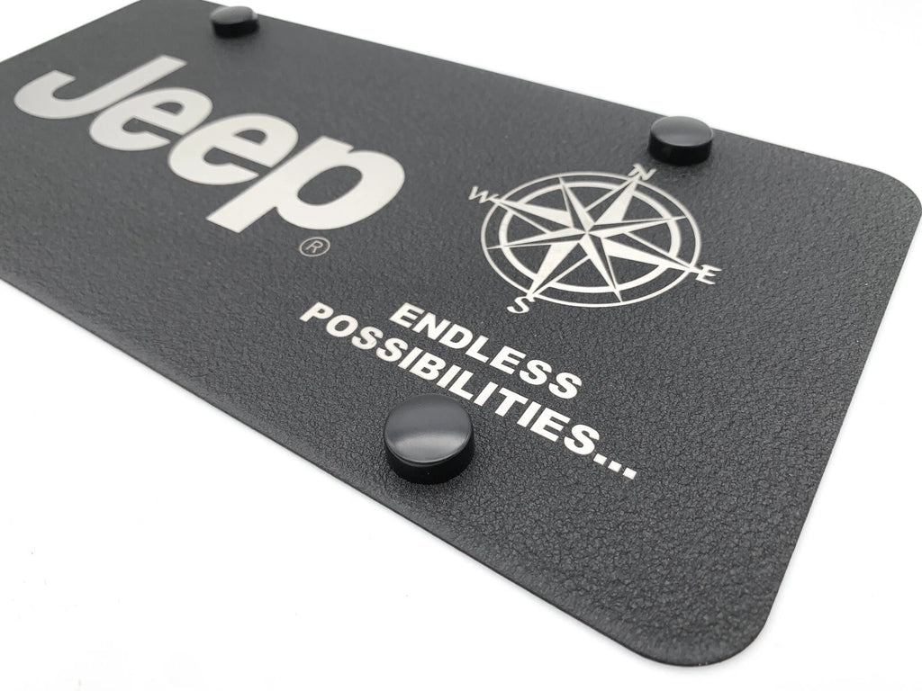 Black License Plate Cover with Jeep Script Logo for Jeep Wrangler (2011–2024)
