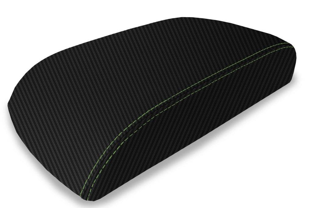 Console Lid Armrest Cover for Ford Explorer (2011–2019) Carbon Fiber Green Stitch