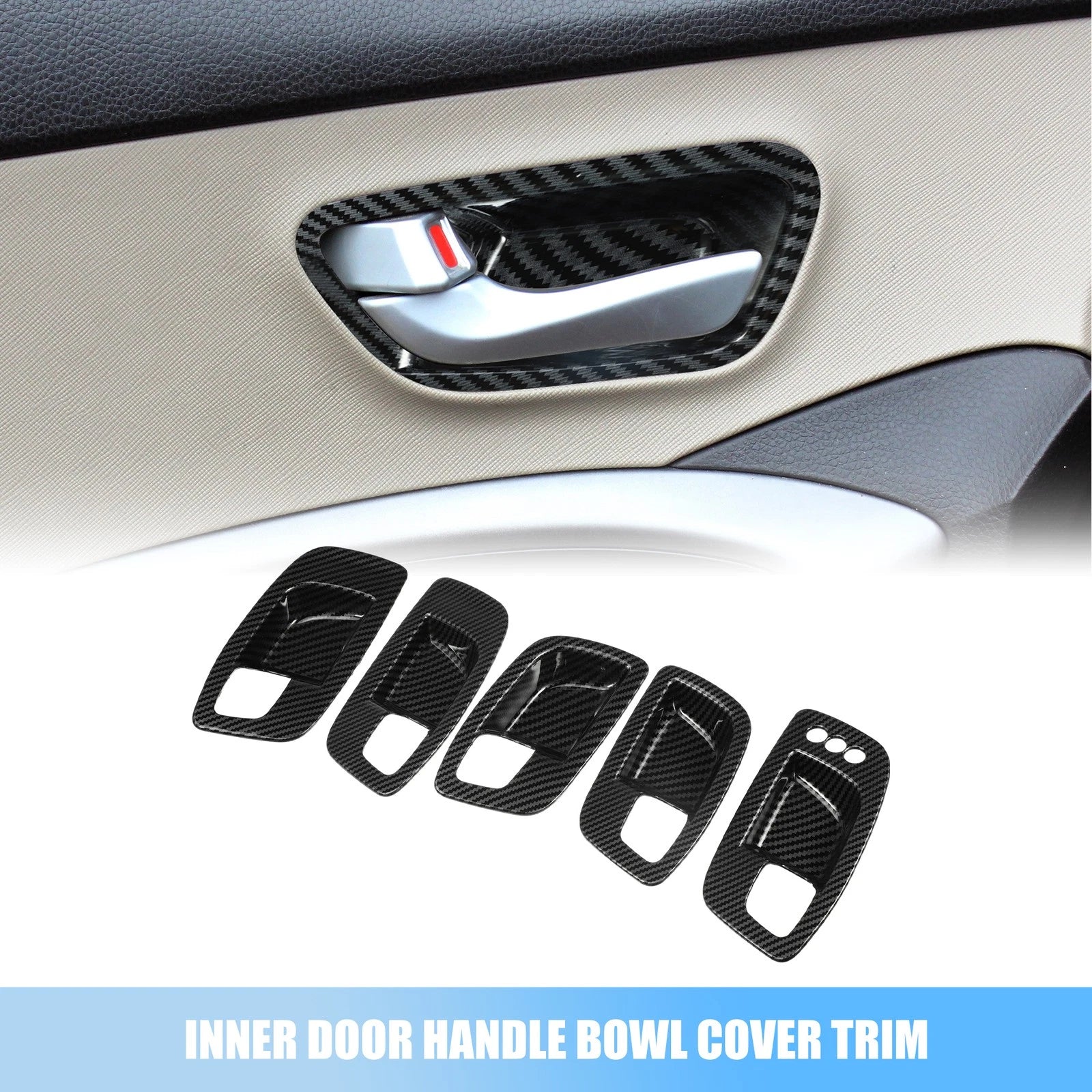 Set of 4 Carbon Fiber Inner Door Handle Bowl Covers for Dodge  767153534508
