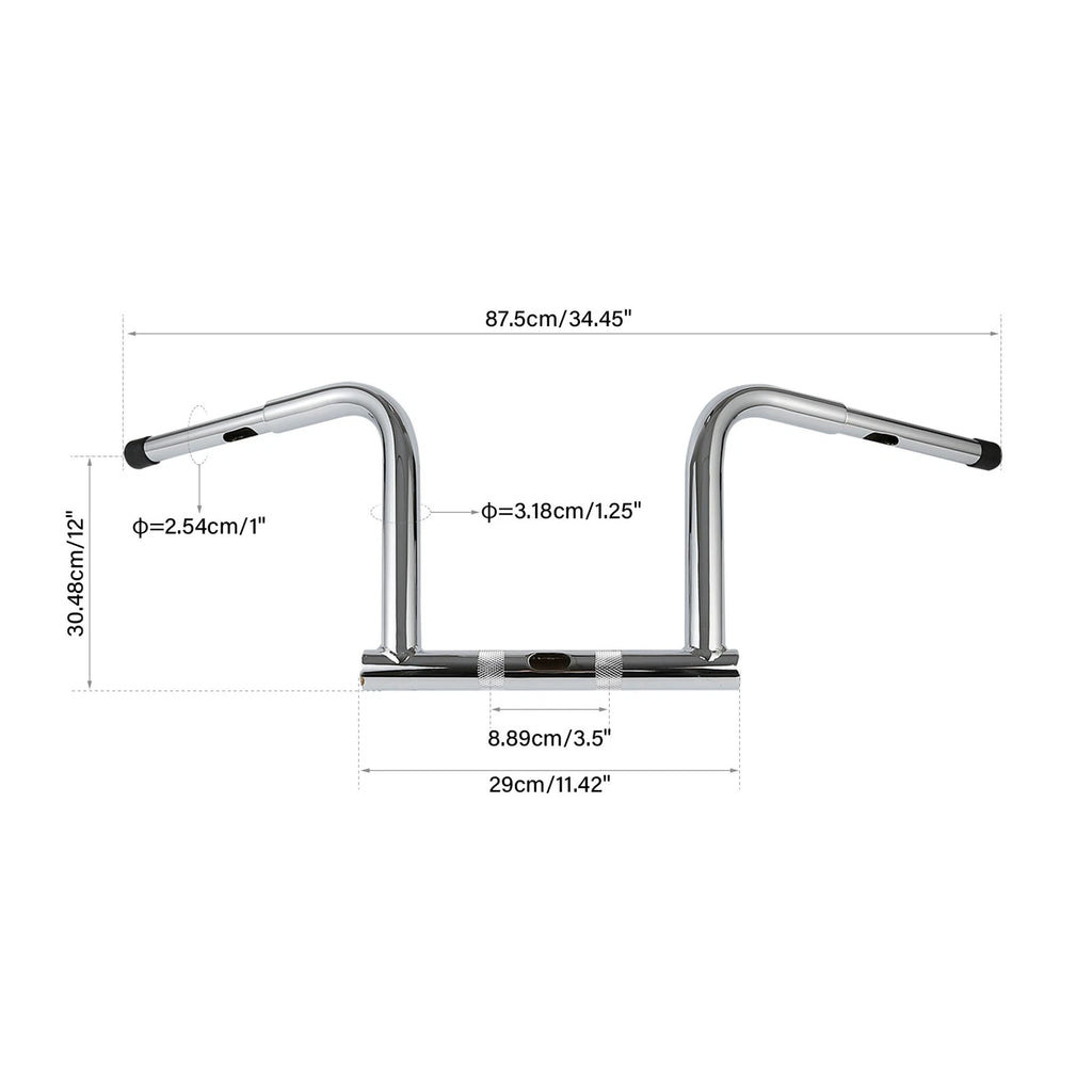 12" Rise 1.25" Handlebar for Harley Dyna Low Rider Wide Glide Street Bob Chrome