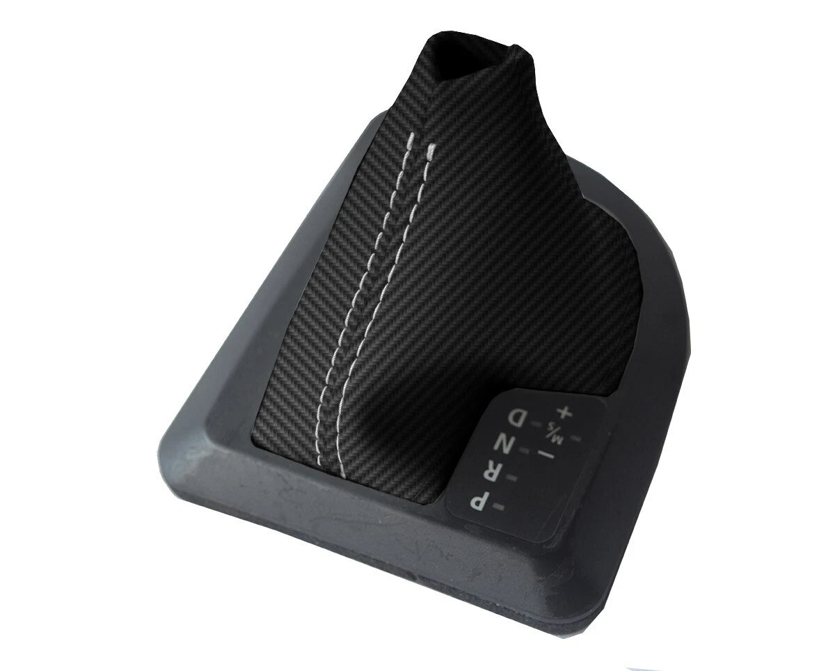 Automatic Shift Boot Cover for BMW X3 (2003–2010) Carbon Fiber Gray Stitch