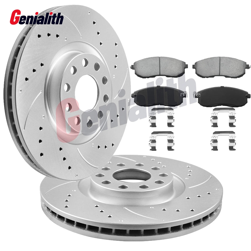 Front Drilled Rotors & Ceramic Brake Pads for Nissan Versa Sentra (2007–2012)
