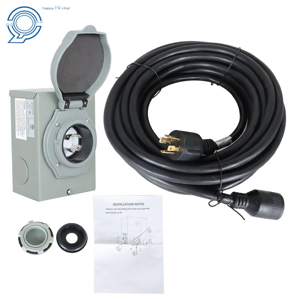 30 Amp Generator Cord and Power Inlet Box for NEMA L14-30P L14-30R