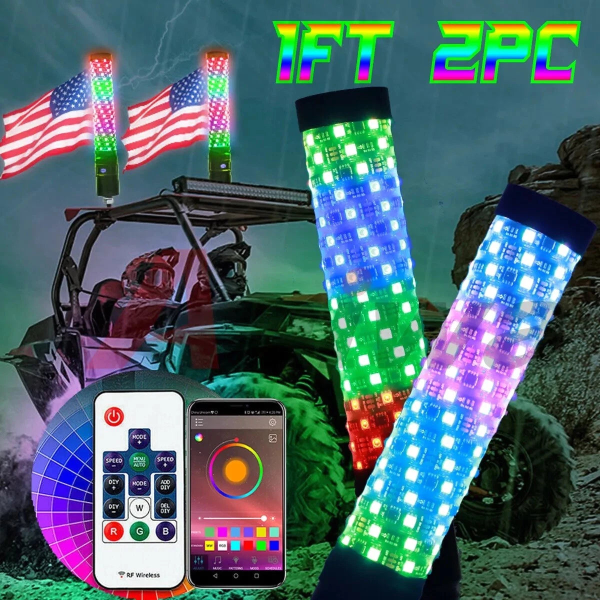 2X 1FT Thick LED Whip Lights for Can Am X3 (2017–2023)