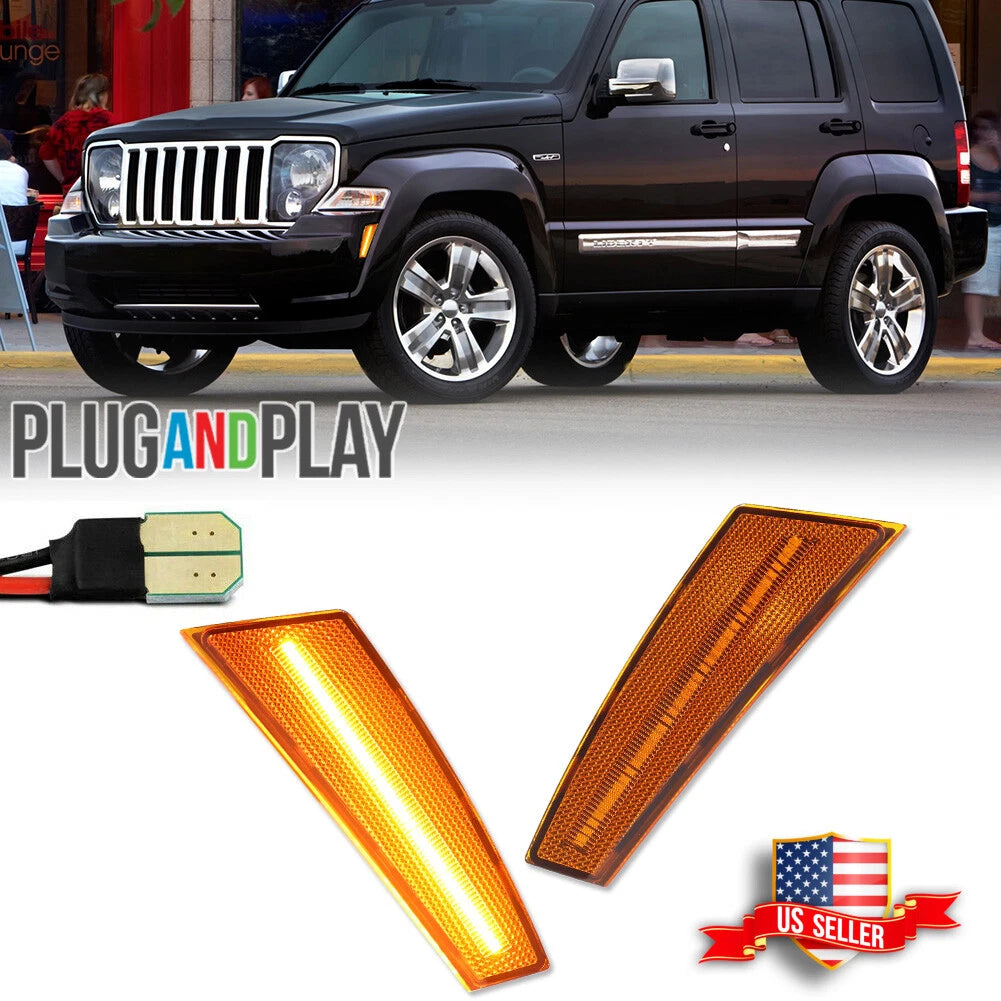 2X Amber Lens LED Front Bumper Side Marker Light for Jeep Liberty (2008–2012)
