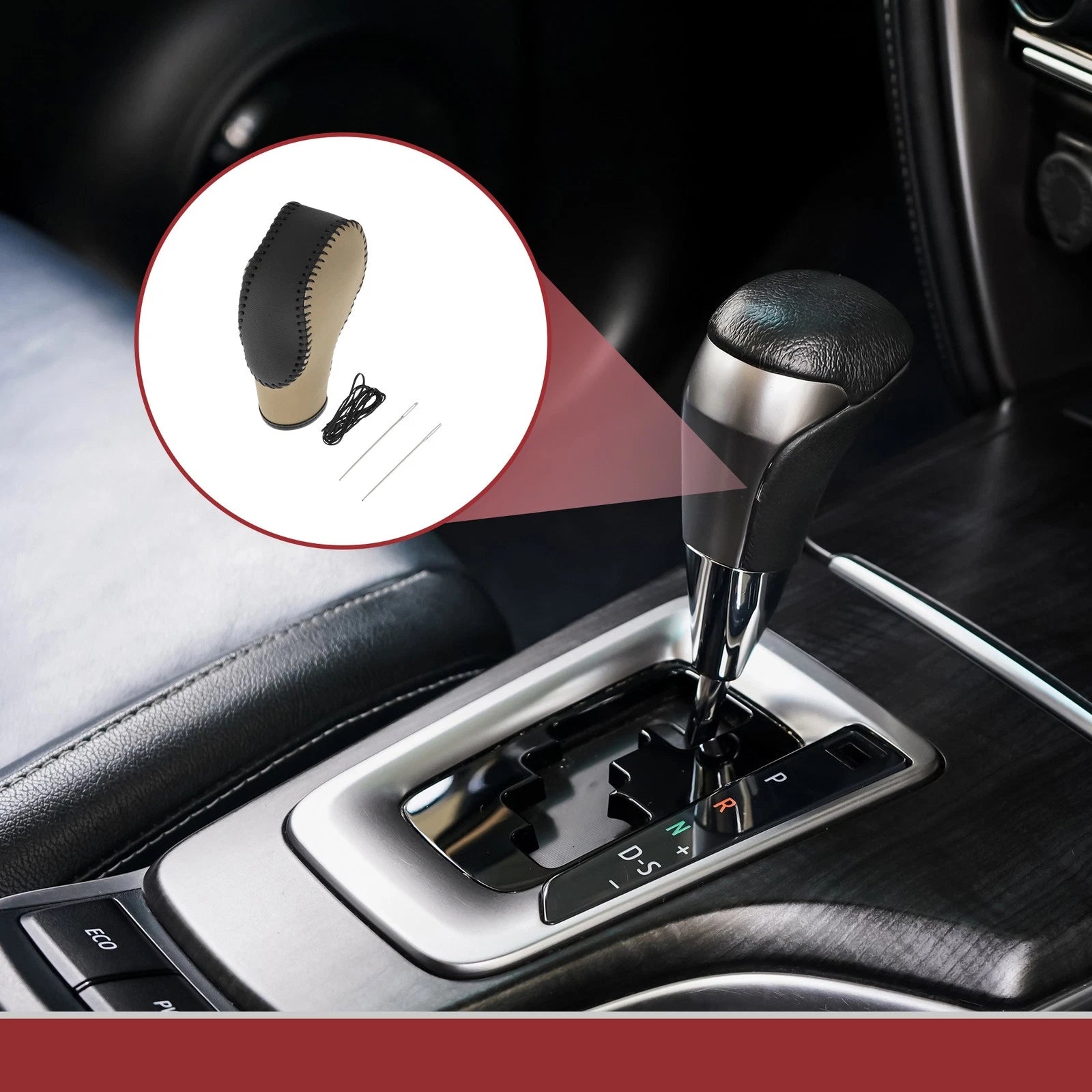 1 Pc Gear Shift Knob Cover for Ford Fusion (2013–2016) Beige Black