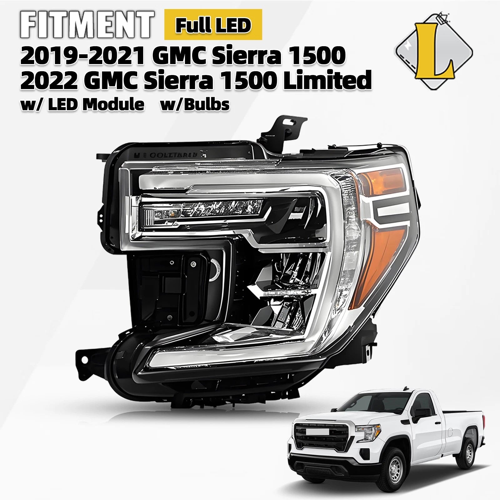 Full LED Headlight Left Driver Side for GMC Sierra 1500 (2019–2022)
