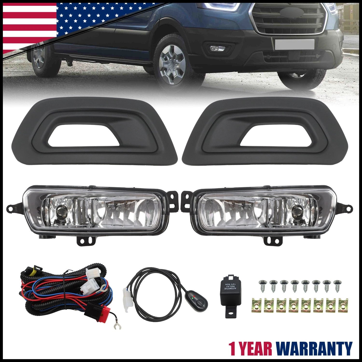 Complete Fog Light Kit for Ford Transit (2020–2024) Pair w/Bezels & Wiring