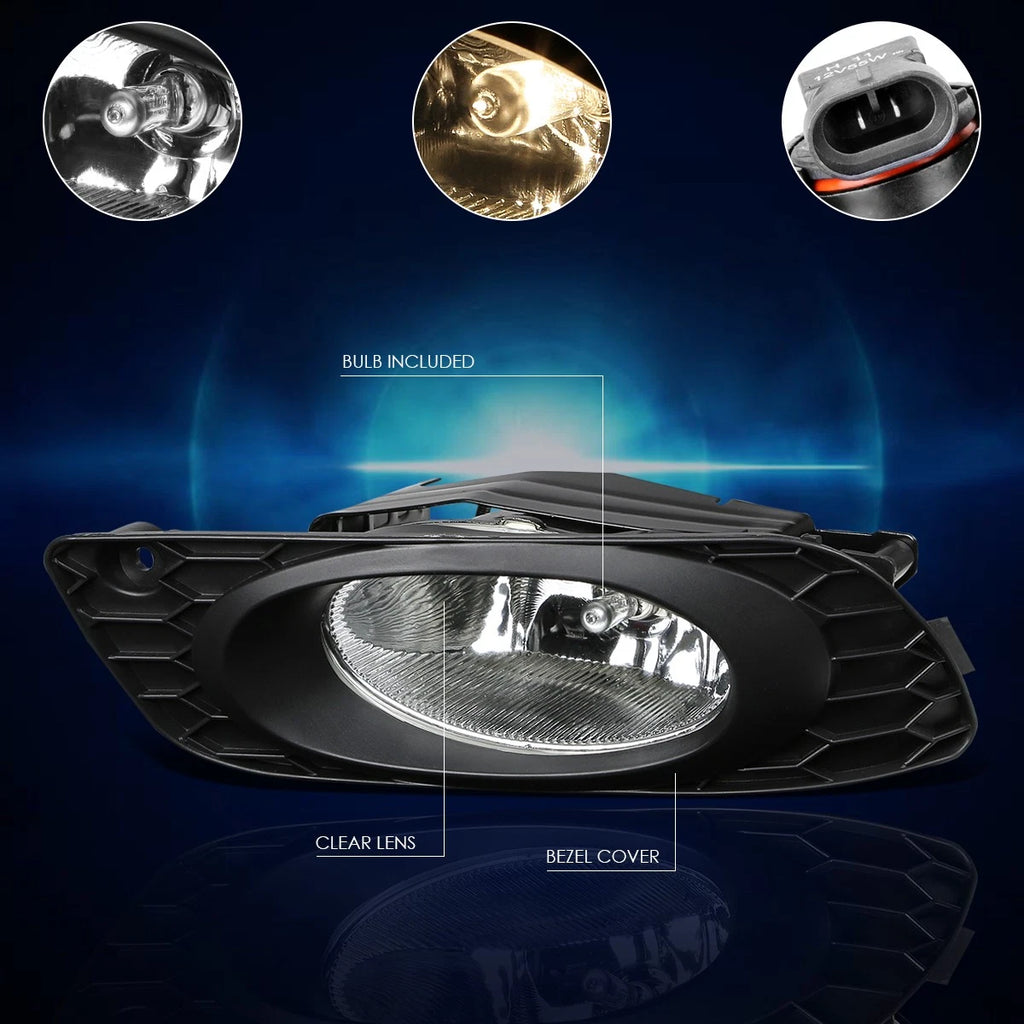 Set of 2 Fog Lights for Honda Civic 4-Dr Sedan (2012) OE Style Clear Lens