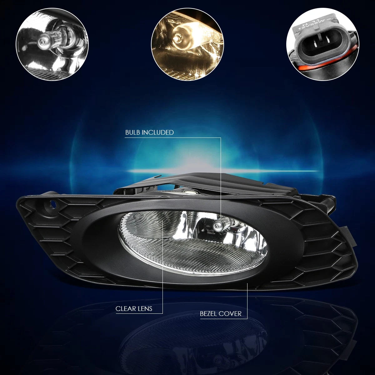 Set of 2 Fog Lights for Honda Civic 4-Dr Sedan (2012) OE Style Clear Lens