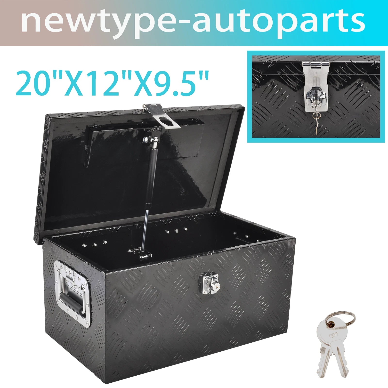 20" Black Aluminum Tool Box for Pickup Truck (Storage + Lock + Key)