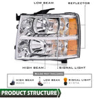 Headlight for Chevy Silverado 1500 2500HD 3500HD (2007–2014) Left Driver Side