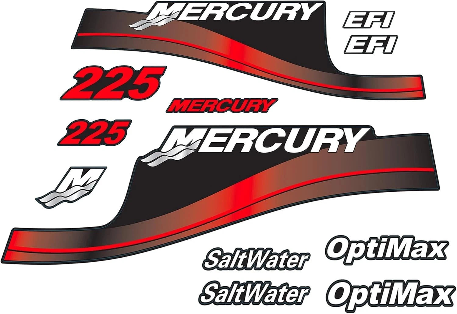 Sticker Set for Mercury 225HP EFI SaltWater (Outboard Engine)