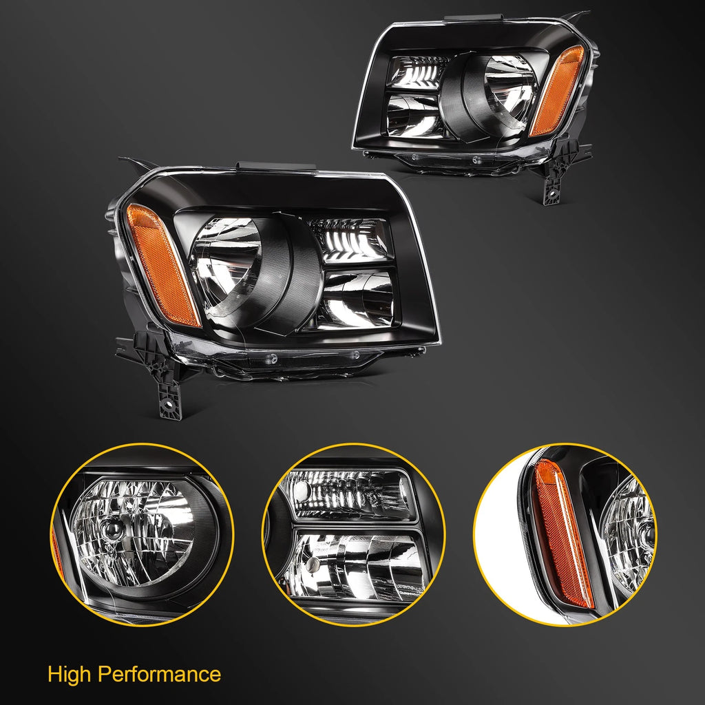 Set of 2 Headlight Assemblies for Honda Pilot (2012–2015) Black Housing