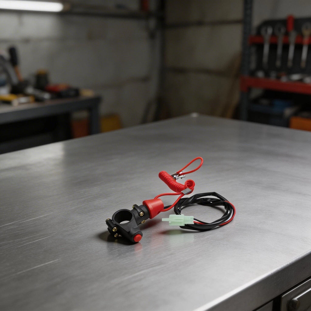Compact Engine Stop Button with Tether for ATV Motorcycle