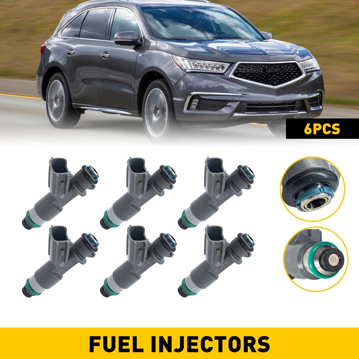 6X Fuel Injectors for Acura MDX (2007–2013) TL (2009–2014) 16450-R70-A01 EXV