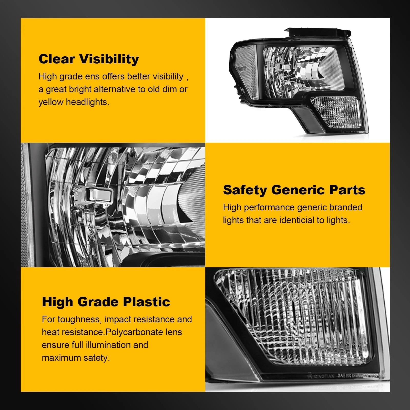 Headlight Assembly for Ford F-150 (2009–2014) Front Pair