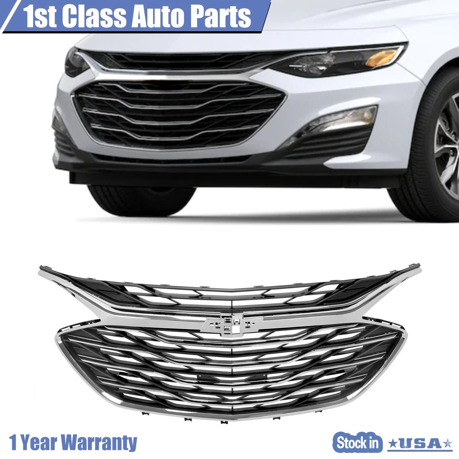 Set of 3 Chrome Grilles for Chevrolet Malibu (2019–2020)