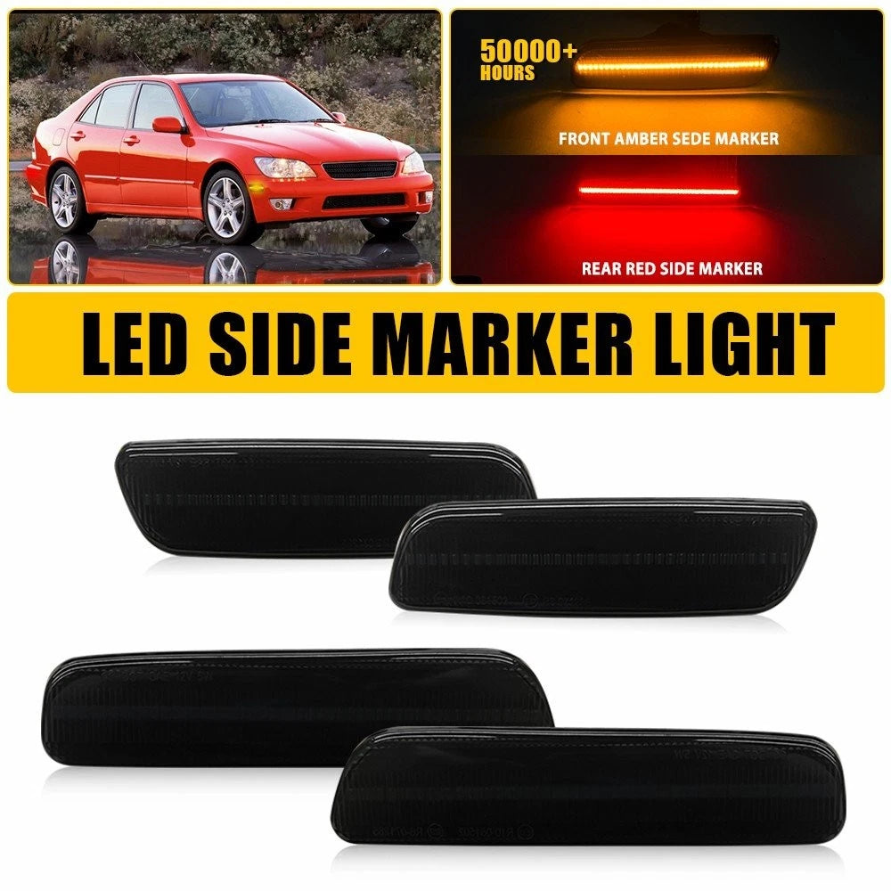 4X Front Amber + Rear Red LED Side Marker Lights for Lexus IS300 (2001–2005)