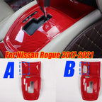 Red Carbon Fiber Gear Shift Panel Cover Trim Decor for Nissan Rogue (2017–2021)