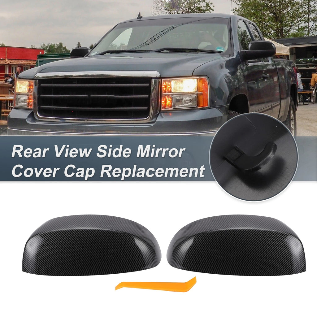 Set of 2 Rearview Mirror Cover Caps Black Carbon Fiber for Chevrolet Avalanche (2002–2013)