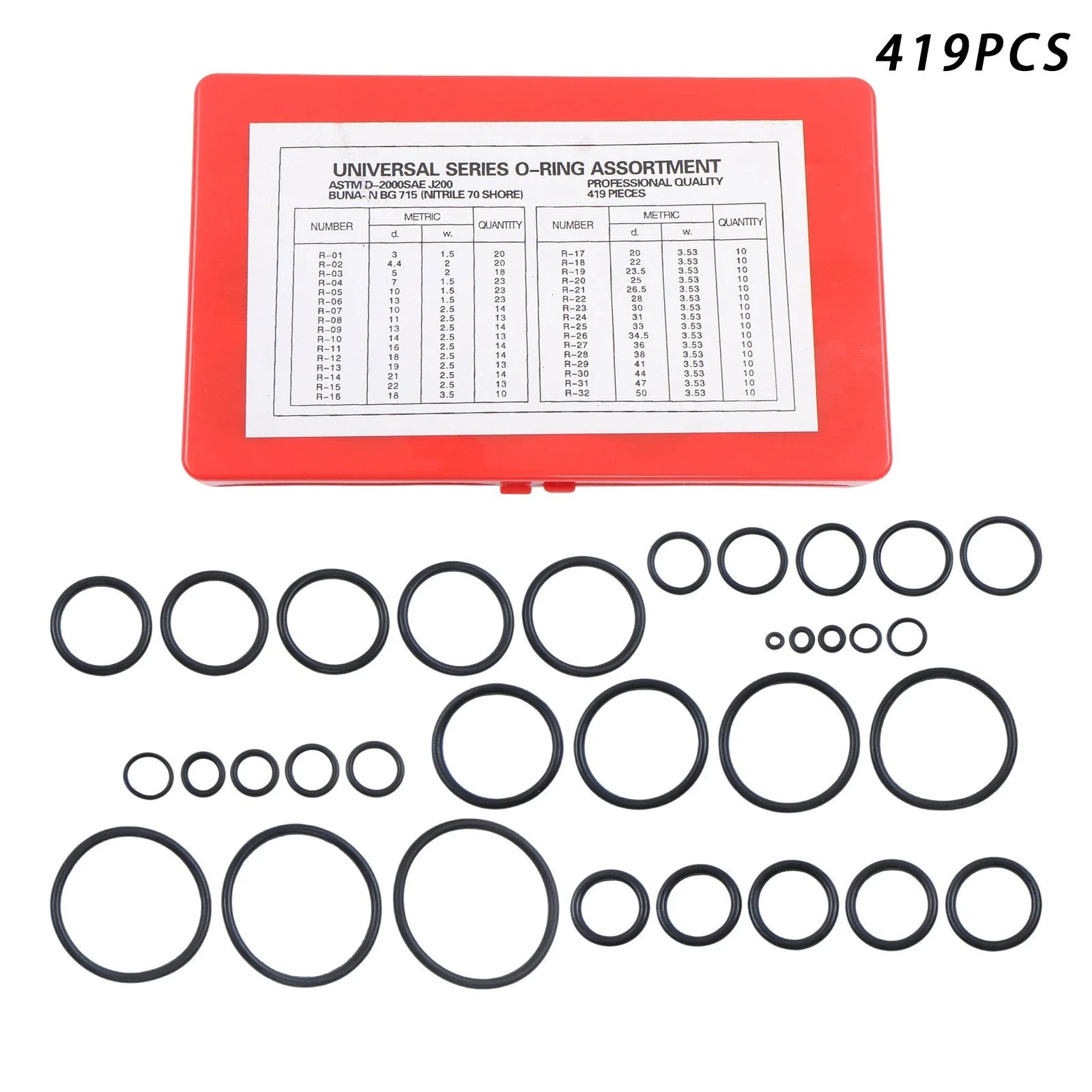 Set of 32 Metric O-Rings for Universal Applications