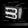 Custom LED U-Light Bar DRL Projector Headlight for GMC Sierra (2007–2014)