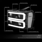Custom LED U-Light Bar DRL Projector Headlight for GMC Sierra (2007–2014)